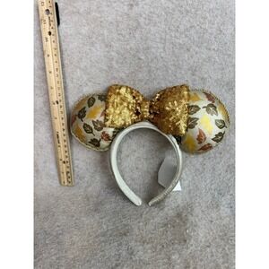 Disney‎ Fall Leaf Sequin Bow Minnie Mouse Ears Headband Adult One Size Gold